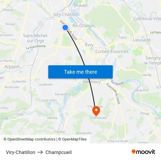Viry-Chatillon to Champcueil map