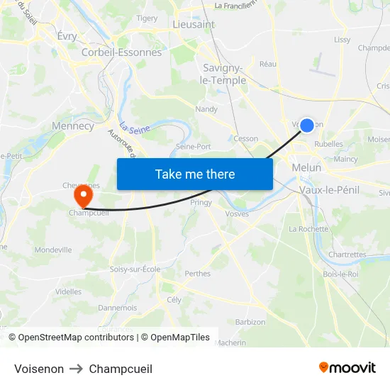 Voisenon to Champcueil map