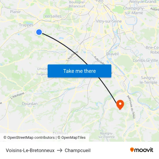 Voisins-Le-Bretonneux to Champcueil map