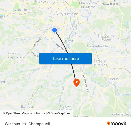Wissous to Champcueil map
