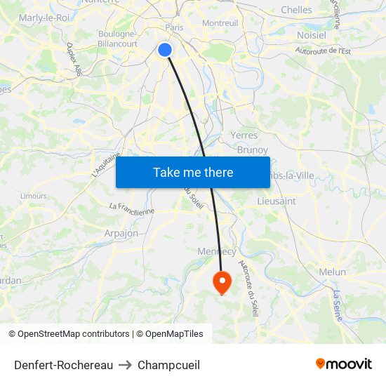 Denfert-Rochereau to Champcueil map