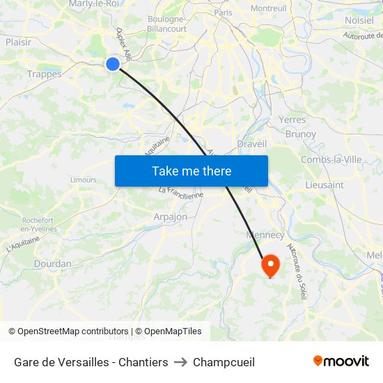 Gare de Versailles - Chantiers to Champcueil map