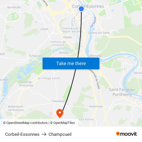 Corbeil-Essonnes to Champcueil map