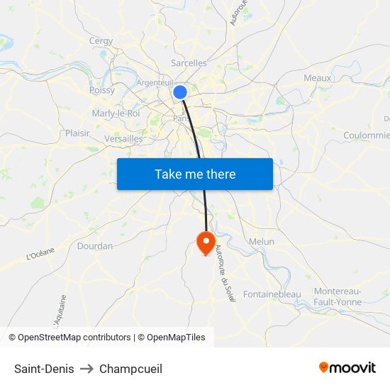 Saint-Denis to Champcueil map