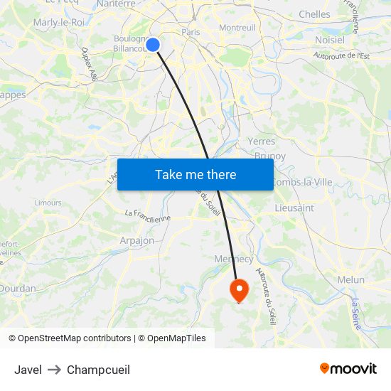 Javel to Champcueil map