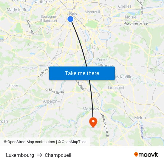 Luxembourg to Champcueil map