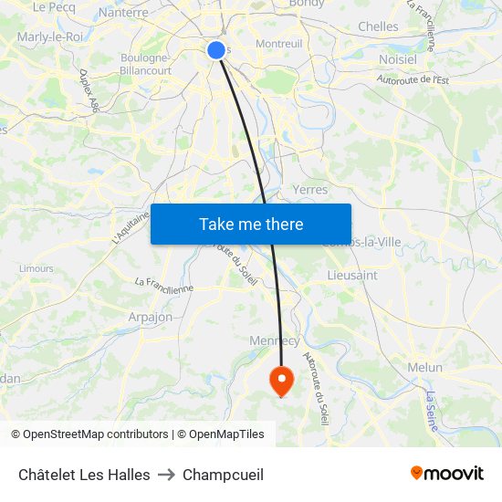 Châtelet Les Halles to Champcueil map