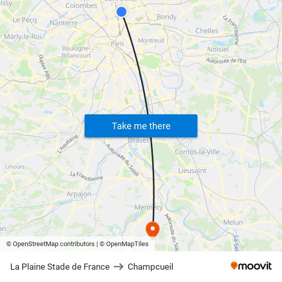 La Plaine Stade de France to Champcueil map