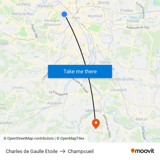 Charles de Gaulle Etoile to Champcueil map
