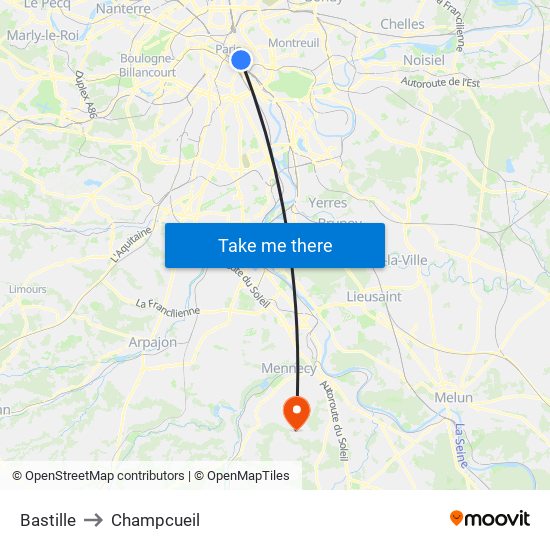 Bastille to Champcueil map