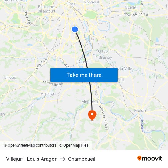 Villejuif - Louis Aragon to Champcueil map