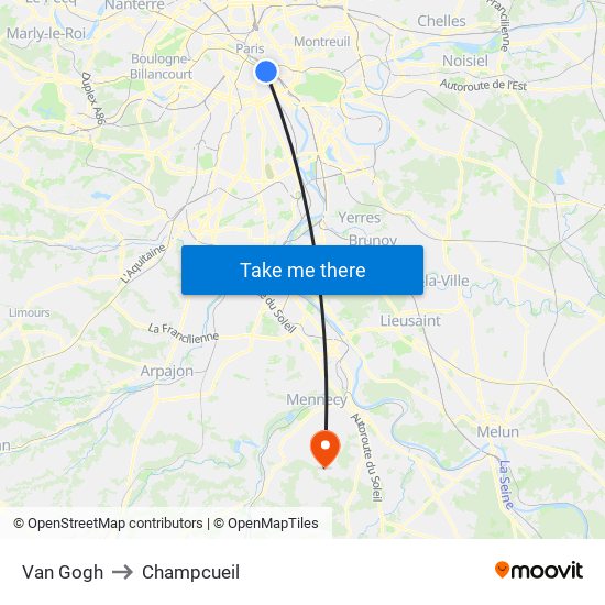 Van Gogh to Champcueil map