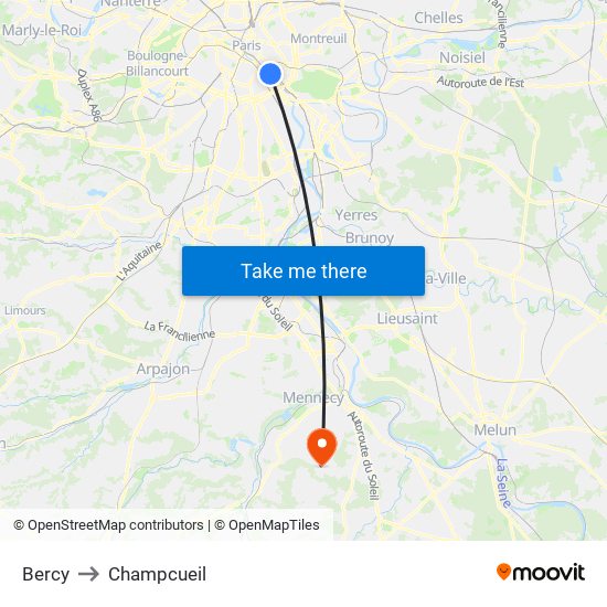 Bercy to Champcueil map
