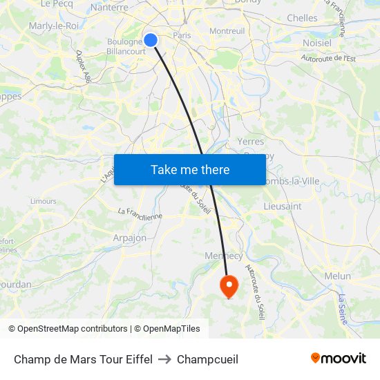 Champ de Mars Tour Eiffel to Champcueil map