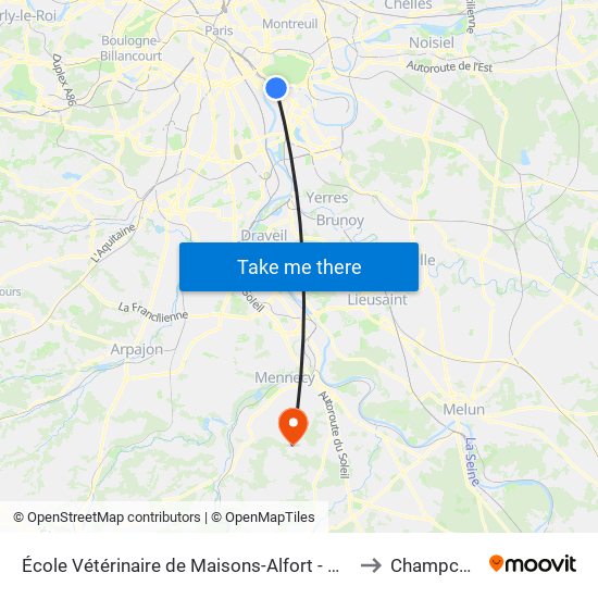 École Vétérinaire de Maisons-Alfort - Métro to Champcueil map