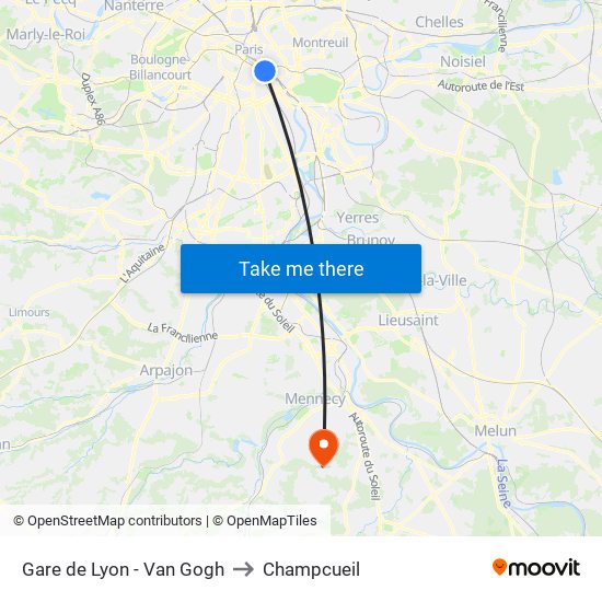 Gare de Lyon - Van Gogh to Champcueil map