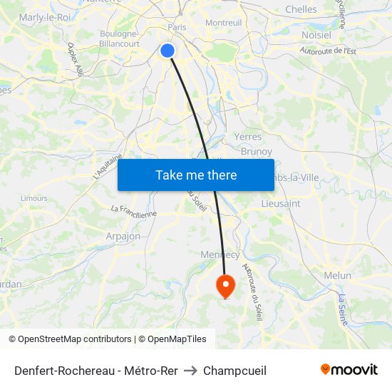 Denfert-Rochereau - Métro-Rer to Champcueil map
