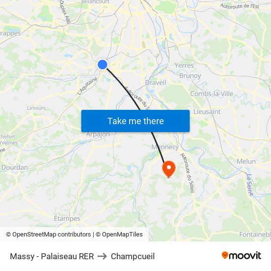 Massy - Palaiseau RER to Champcueil map