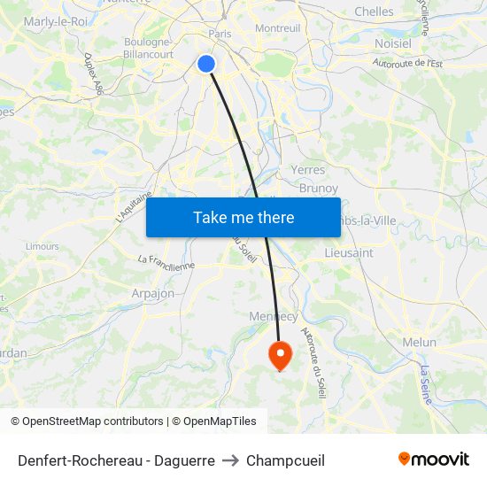 Denfert-Rochereau - Daguerre to Champcueil map