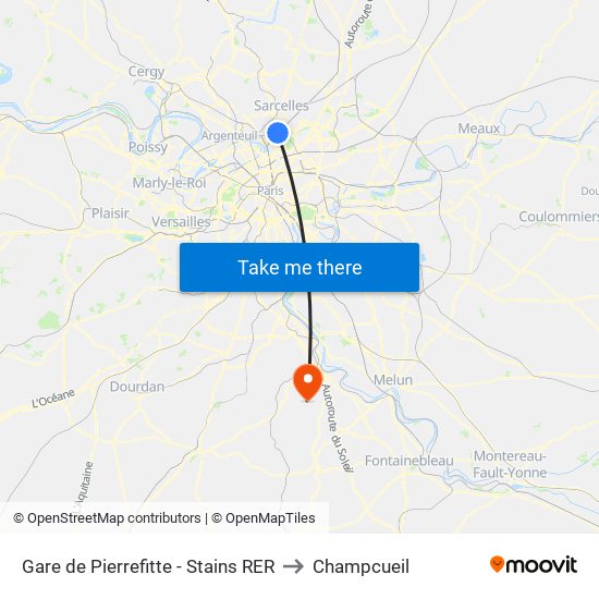 Gare de Pierrefitte - Stains RER to Champcueil map