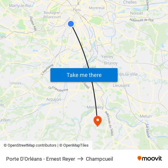 Porte D'Orléans - Ernest Reyer to Champcueil map