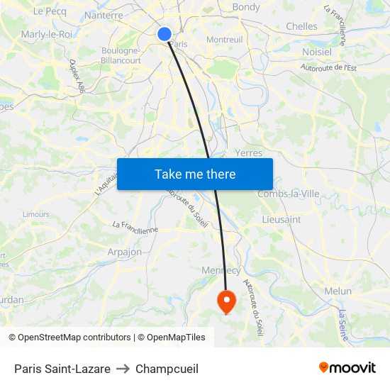 Paris Saint-Lazare to Champcueil map
