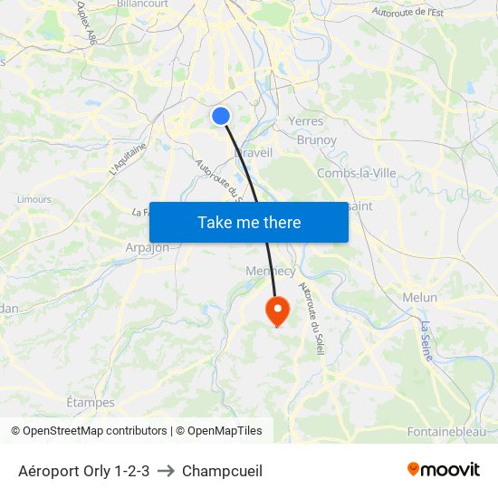 Aéroport Orly 1-2-3 to Champcueil map