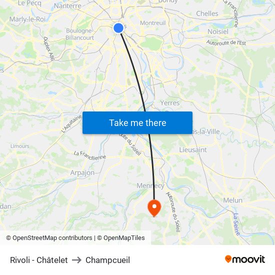 Rivoli - Châtelet to Champcueil map