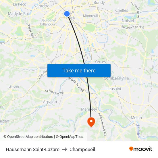 Haussmann Saint-Lazare to Champcueil map