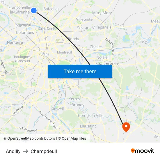 Andilly to Champdeuil map