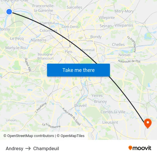 Andresy to Champdeuil map