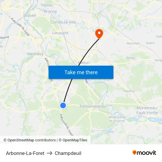 Arbonne-La-Foret to Champdeuil map