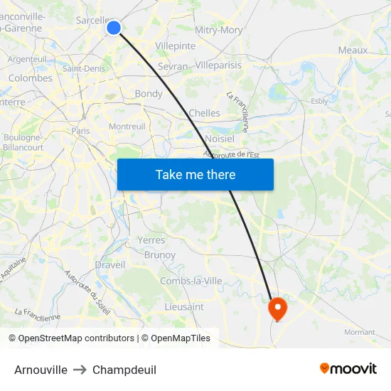 Arnouville to Champdeuil map