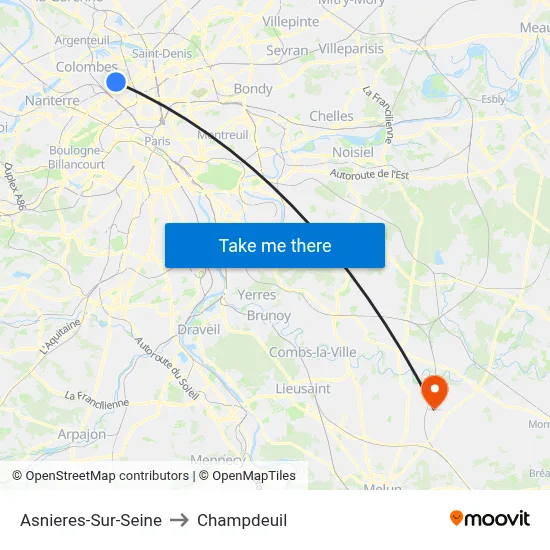 Asnieres-Sur-Seine to Champdeuil map