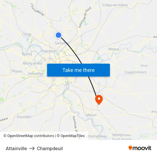 Attainville to Champdeuil map