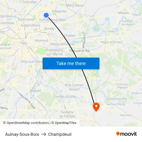 Aulnay-Sous-Bois to Champdeuil map