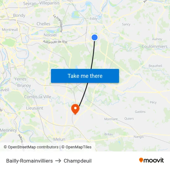 Bailly-Romainvilliers to Champdeuil map