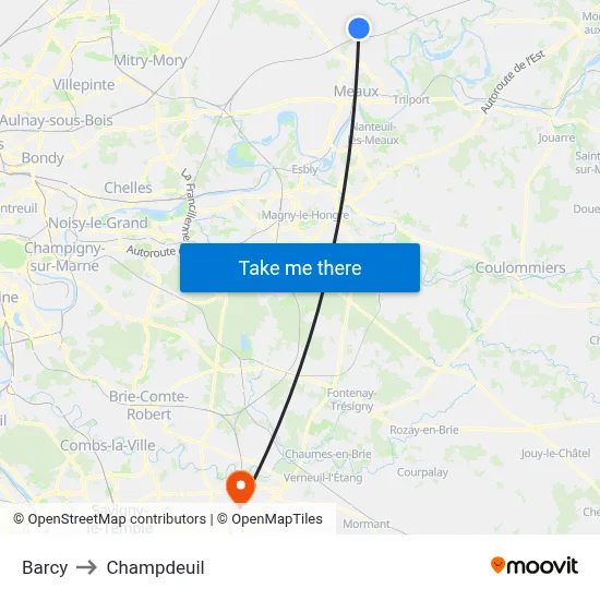 Barcy to Champdeuil map