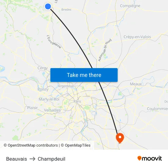 Beauvais to Champdeuil map
