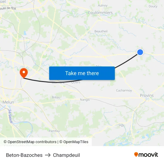 Beton-Bazoches to Champdeuil map