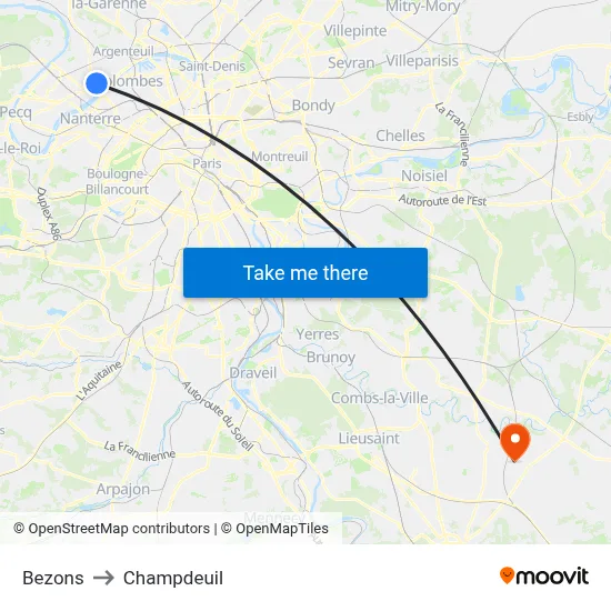Bezons to Champdeuil map