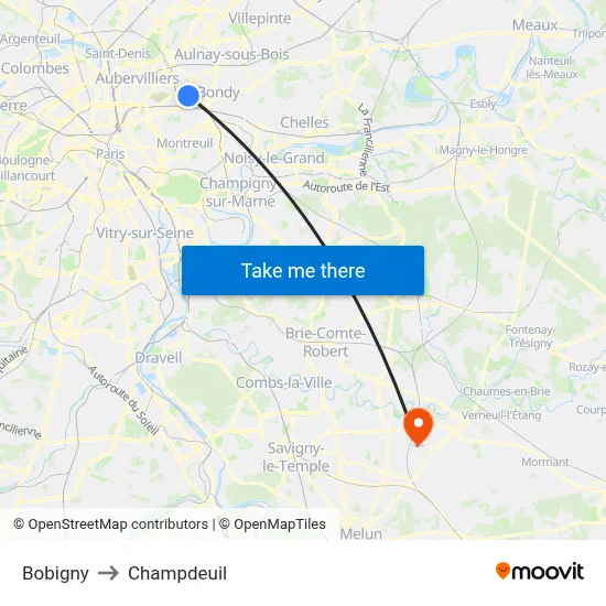 Bobigny to Champdeuil map