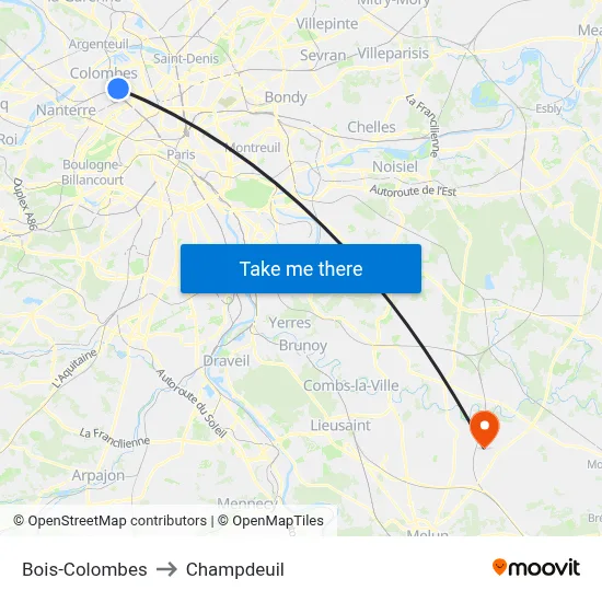 Bois-Colombes to Champdeuil map