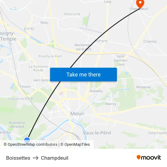 Boissettes to Champdeuil map