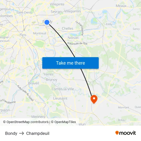 Bondy to Champdeuil map