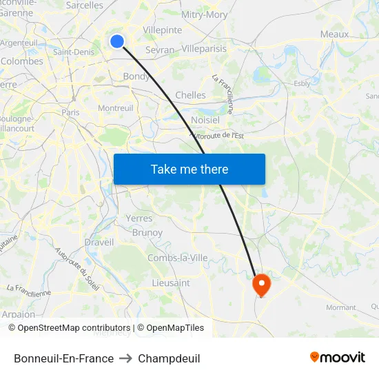 Bonneuil-En-France to Champdeuil map