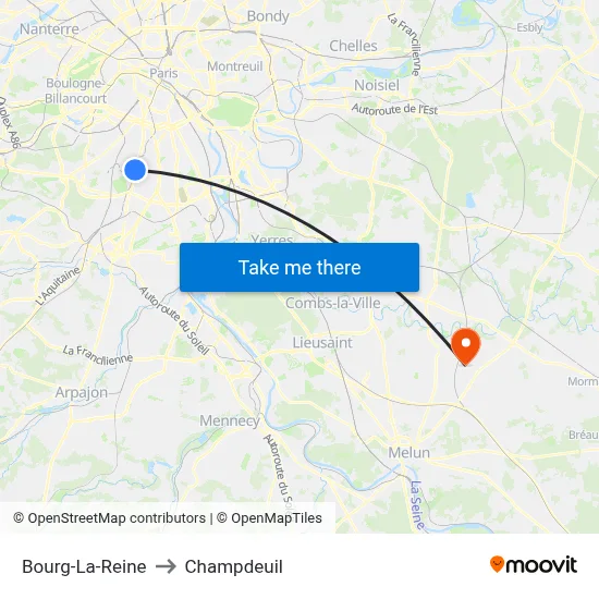 Bourg-La-Reine to Champdeuil map