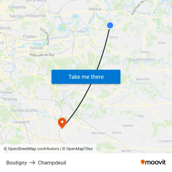 Boutigny to Champdeuil map