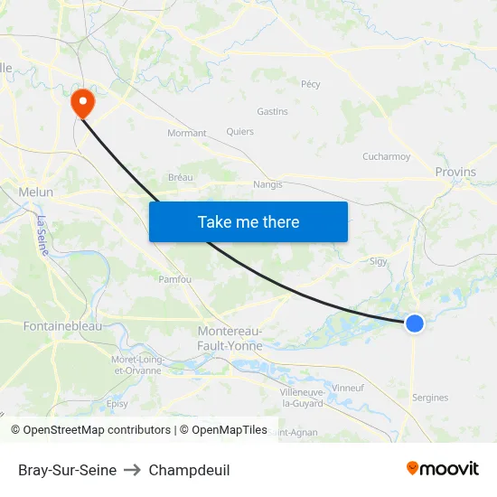 Bray-Sur-Seine to Champdeuil map