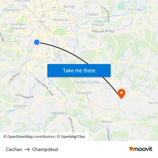 Cachan to Champdeuil map